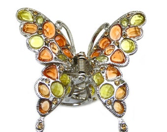 Pince crabe cheveux papillon métal vieilli et strass