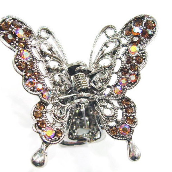 Rougecaramel - Pince crabe cheveux papillon métal et strass