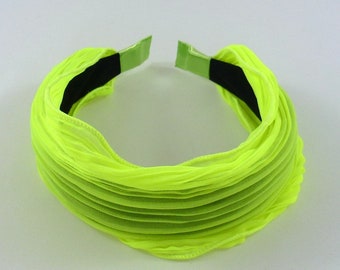 Shake head/headband/wide pleated chiffon fabric - neon yellow headband way