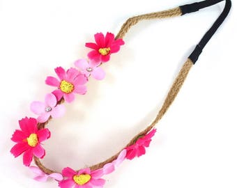 Headband couronne de fleurs mariage - rose