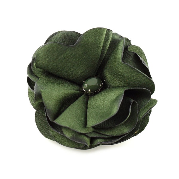 Pince à cheveux ou broche fleur en tissu avec perle 6.5cm