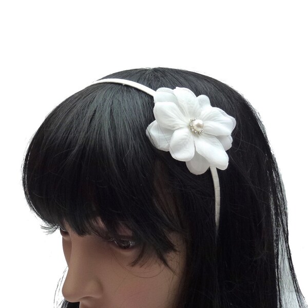 Rougecaramel - Serre tête/headband fleur mariage et cérémonie - blanc