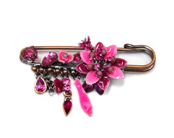 Rougecaramel - Broche épingle à nourrice 7cm motif  fleur en émail