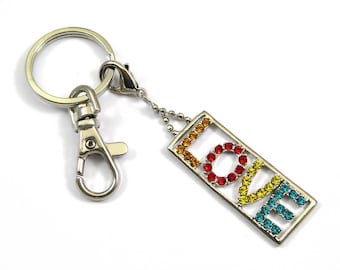 Rougecaramel - Porte clés "love" /bijou de sac en métal argenté et strass - multicolore