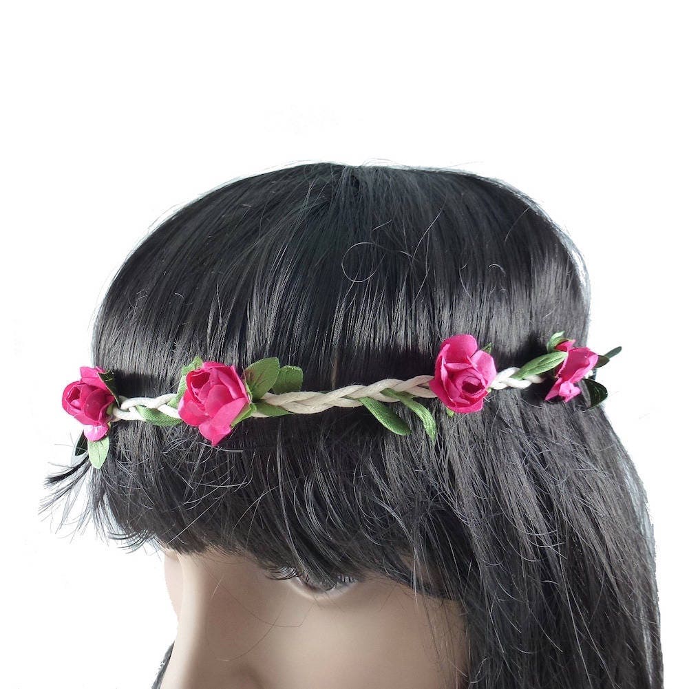 Headband Couronne de Fleurs Mariage - Fuchsia