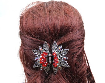 Rougecaramel - Crab hair clip flower shape metal and rhinestone flower size 5cm