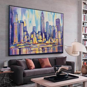 Large New York City Wall Art, Cityscape Abstract Art painting on Canvas, City Skyline art, Abstract City Painting Modern city Wall art decor