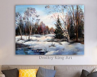 Snow Forest Winter painting, Large Snow Wonderland painting, Landscape painting, Winter snow art Forest painting, Large canvas art