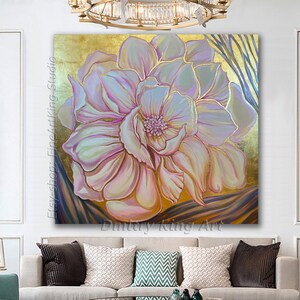 Large Rose Gold Flower Wall Art, Art Deco floral art, Floral Painting, Gold leaf painting