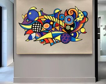 カラフルな抽象画 大きなカラフルな抽象画 アート 明るい抽象画 壁