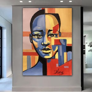 Modern Face Abstract Art Colorful Portrait Painting, Abstract Portrait Painting, Abstract Face Artwork, Geometric Portrait Wall Art Modern