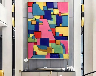 Large Pink Blue Abstract Painting Colorful Painting On Canvas Modern Wall Decor Original Art