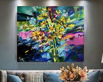 Oil Painting Flowers Canvas Print, Colorful Floral Wall Decor, Impressionism Flowers Wall Art, Large Abstract Floral painting Original