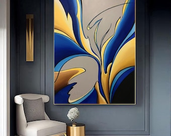Large Abstract Art Blue Gray painting Original Minimalist Wall Art Navy blue painting canvas