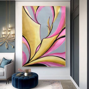 Feuille d'or, peinture abstraite, oeuvre d'art originale, peinture moderne, décoration d'intérieur, peinture dorée, feuille d'or, peinture texturée, décoration de salon dorée