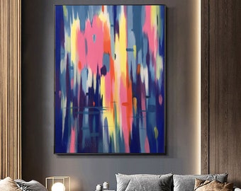 Oversized Abstract Wall Art Vibrant Abstract Paintings On Canvas Navy Blue Wall Art Large Original Oil Painting Pink Wall Art