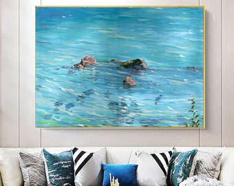 Original Blue Abstract Art, Minimalist Abstract Painting, Light Blue Painting White Painting, Large Wall Canvas Art