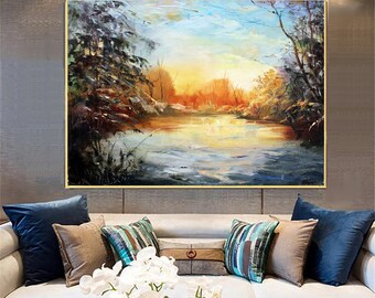 Sunrise Landscape Painting Large Abstract Painting On Canvas Beige Painting Gold Painting Abstract Painting Sunset Art Extra Large Wall Art