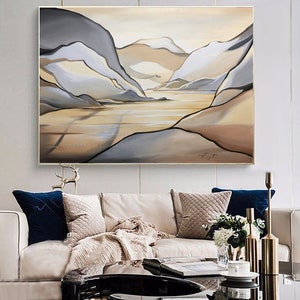 Large Abstract Beige and Brown Painting, Original painting Abstract art Minimalist Landscape Painting Scandinavian Art Living Room Decor