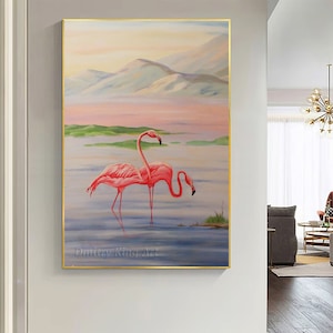 Pink Flamingo Painting, Flamingo Artwork, Textured Art, Original Oil Painting on Canvas, Flamingo Wall Art, Animal Art, Extra Large Wall Art