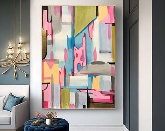 青とピンクの抽象画 キャンバスアート 青とピンクの抽象的なキャンバスの壁アート壁装飾 - Etsy 日本