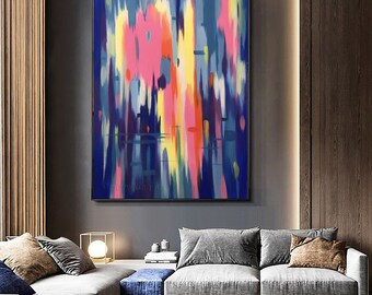 Large Navy Blue Abstract Paintings On Canvas Blue Pink Wall Art Textured Modern Painting