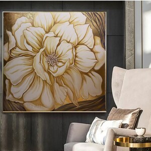 Large Gold Flower Wall Art Floral Painting Gold Leaf - Etsy