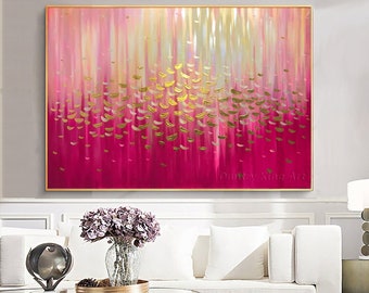 Modern Abstract Acrylic Painting Gold Leaf Canvas Painting Pink Abstract Acrylic Painting Textured Gold Painting Extra Large Wall Art