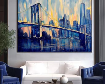Large Brooklyn Bridge Artwork Canvas Painting, New York Abstract painting, Brooklyn Bridge Wall Art for Living Room, New York City Wall Art
