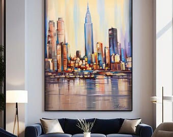 ニューヨークのキャンバスウォールアート、マンハッタンの抽象的な風景