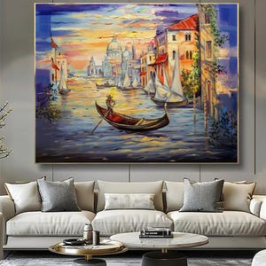 Venice Sunset Original Painting on Canvas Venice Gondola art Italy wall Art Abstract Venice Canal Landscape Italy Extra Large wall decor