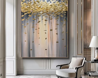 Extra Large Beige And Gold Abstract Art Gray Abstract Painting Gold Leaf wall decor