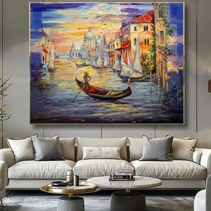 Grande dipinto astratto di Venezia, paesaggio urbano, arte strutturata, dipinto moderno di Venezia, arte murale italiana, decorazione murale italiana, decorazione del soggiorno