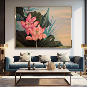 Original Lotus Flower Painting, Lotus Acrylic Painting, Canvas Painting Lotus Flower Wall Art Lotus Flower Artwork for Bedroom Wall Decor