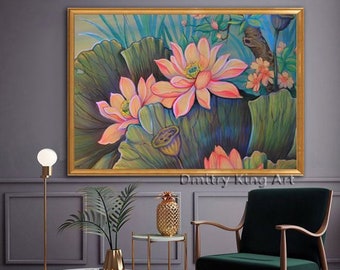 Large Lotus Flower painting, Floral painting canvas wall art, Large flower art Lotus wall art, Flower art Lotus flowers, Tropical Floral