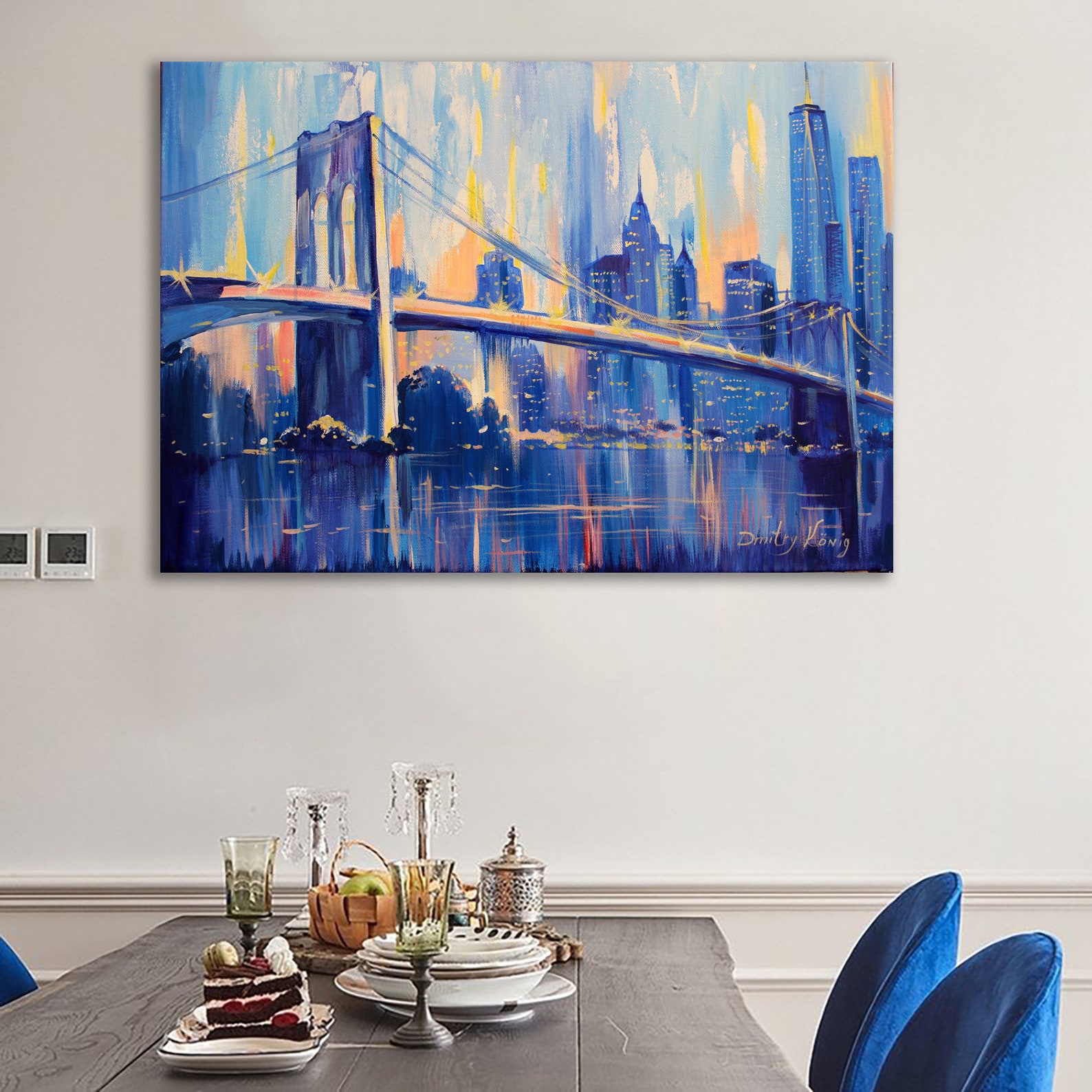 Large Urban Abstract Painting, Blue Landscape Abstract Painting, New