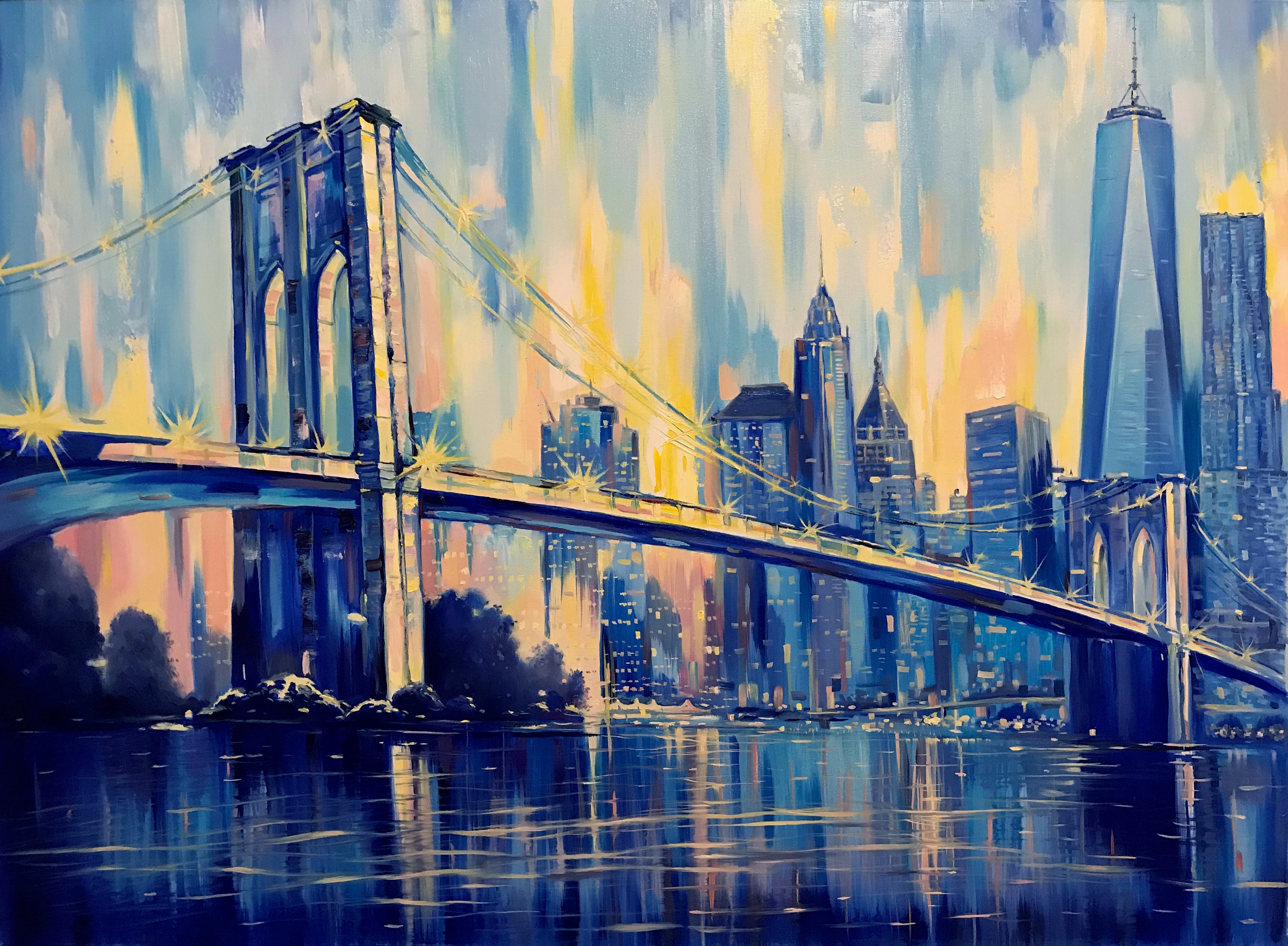 1pc Peinture Sur Toile Lumineuse Du Pont De Brooklyn, Scène De