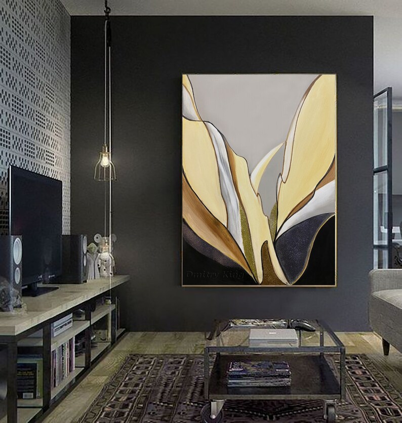 Large Abstract Gold and Black Painting, Original Textured Abstract Art ...