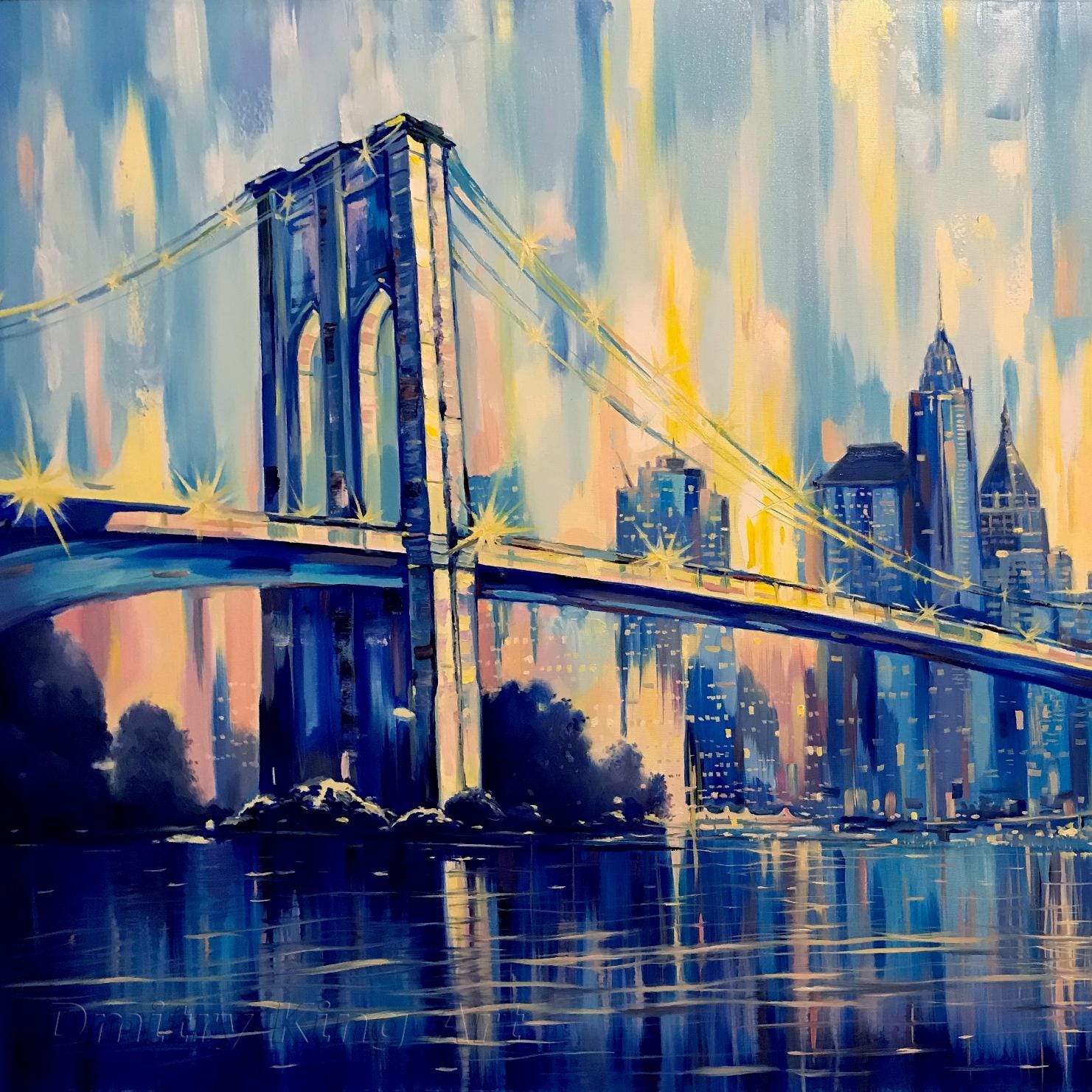 ブルックリン橋の大型キャンバス絵画、ニューヨークの抽象画、リビング