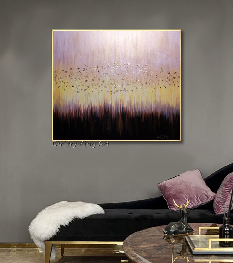 Rose Gold Abstract Painting Gold Leaf Art Large Canvas Etsy