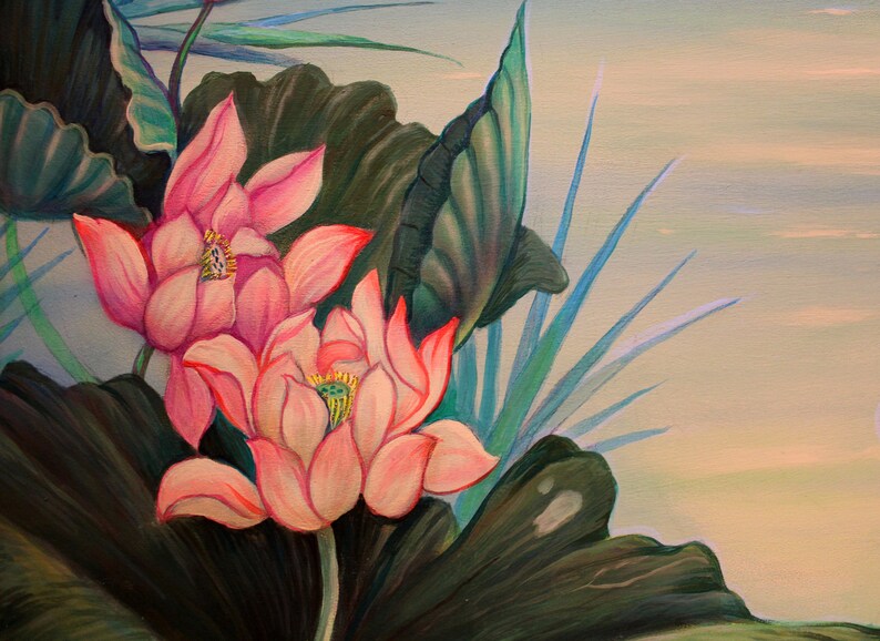 Large Lotus Flower Painting Large Flower Canvas Art Flower Etsy