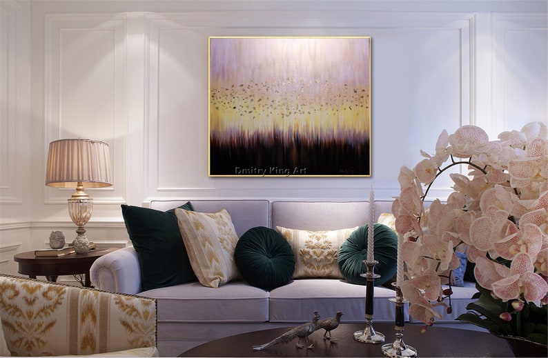 Rose Gold Abstract Painting Gold Leaf Art Large Canvas Etsy