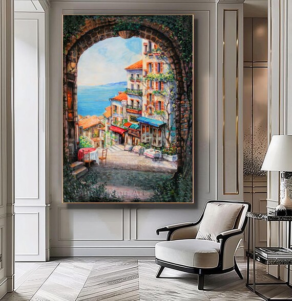 Original European Street wall art, Modern Architecture Landscape Street Painting home decor