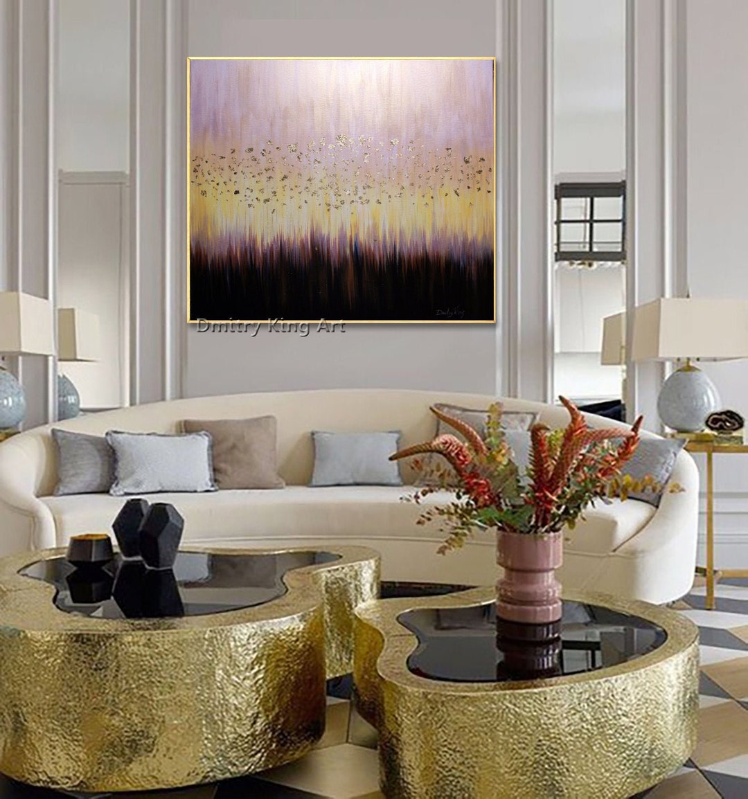 Rose Gold Abstract Painting Gold Leaf Art Large Canvas Etsy