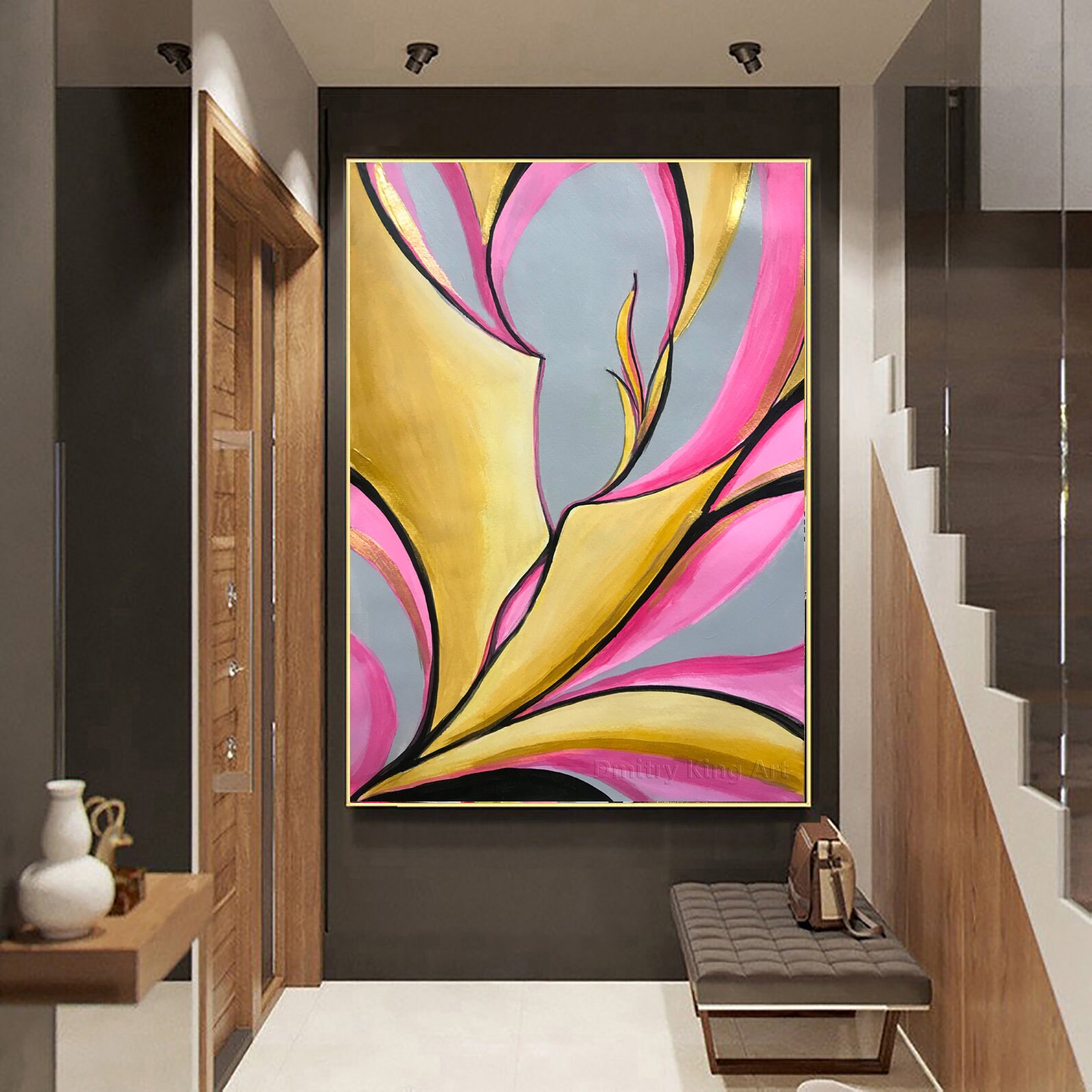 Gold Leaf Art Abstract Painting Original Artwork Modern Painting Home