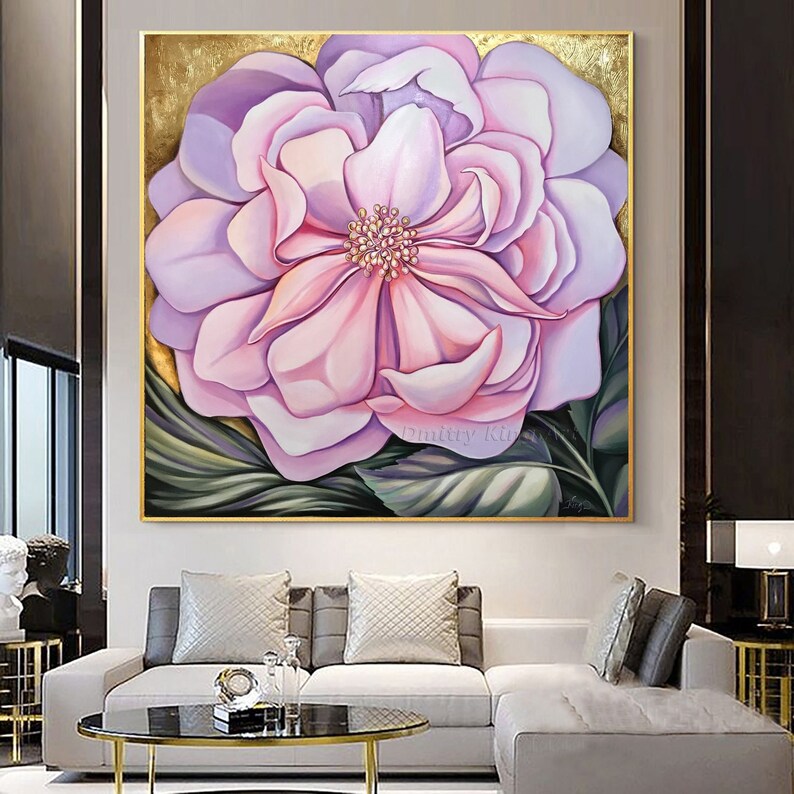 Large Pink Flower Wall Art Original Oil Floral Art Abstract Etsy