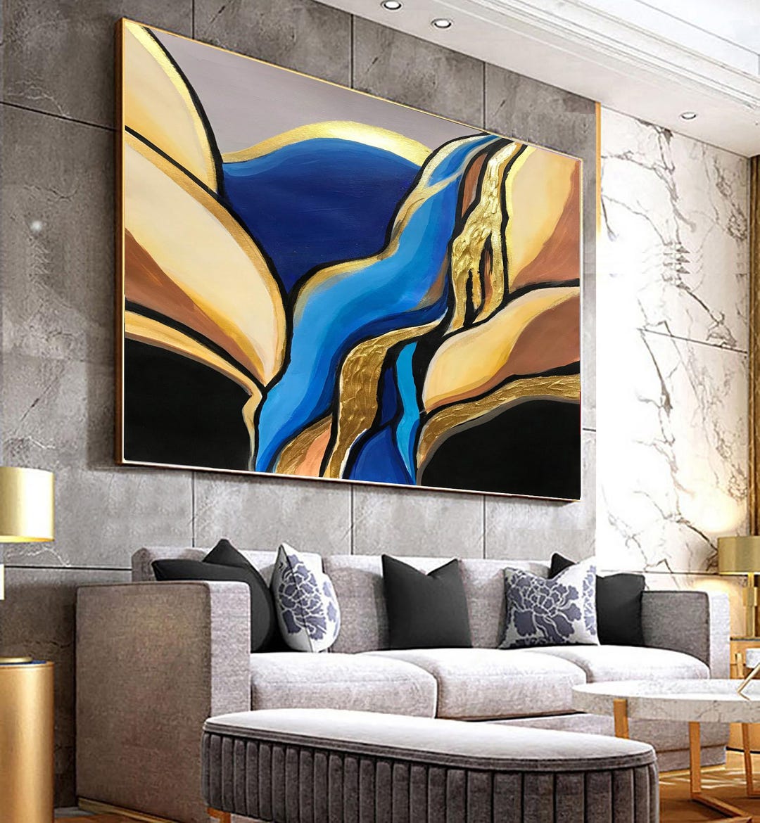 Extra Large Painting Blue and Gold Abstract Art Gold Leaf Oversized ...