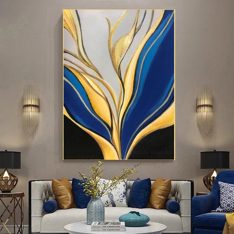 Large Original Abstract Painting, Blue Painting Gold Painting ...