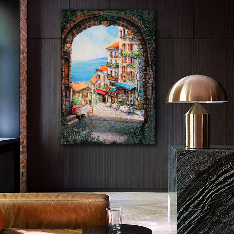 Original European Street wall art, Modern Architecture Landscape Street Painting home decor image 2
