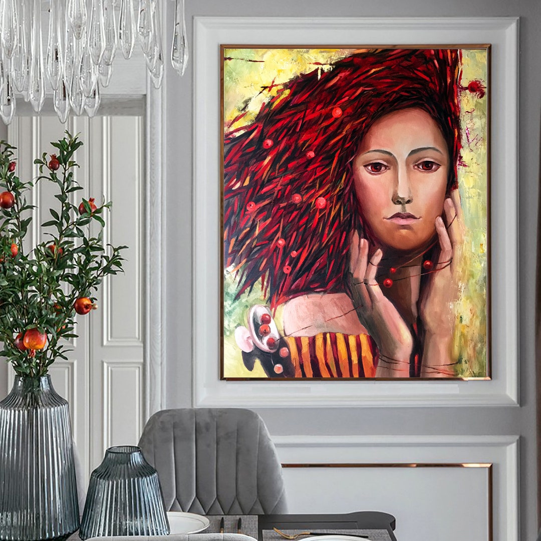 Surreal Art Woman Portrait Canvas Wall Art, Original Abstract Woman Face Artwork, Lady Abstract